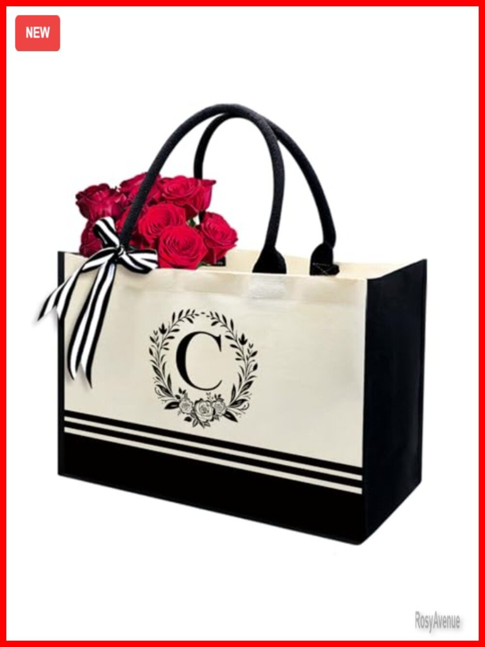Personalized Canvas Tote Bag Monogrammed Initial Beach Travel Cotton Canvas